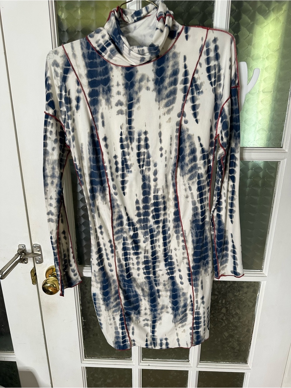 Fashion Nova Blue and White Tie-Dye Turtleneck Dress